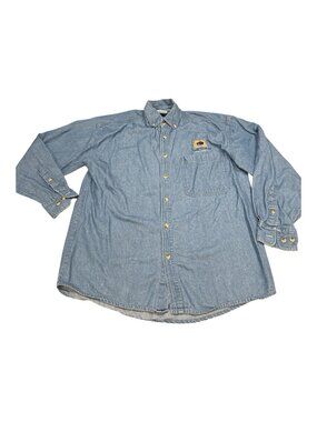 Vintage 90s Embroidered Denim Shirt Medium Button Down South Dakota Buffalo